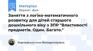 Заняття з логіко-математичного розвитку для дітей старшого дошкільного віку з ЗПР "Властивості предметів. Один. Багато."