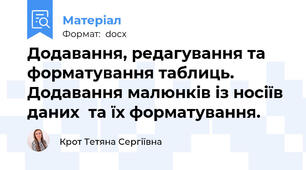 Додавання, редагування та форматування таблиць. Додавання малюнків із носіїв даних  та їх форматування.