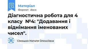 Діагностична робота для 4 класу  №4: "Додавання і віднімання іменованих чисел".