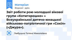Звіт роботи рою молодшої вікової групи «Котигорошко» » Всеукраїнської дитячо-юнацької військово-патріотичної гри «Сокіл» («Джура»).