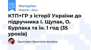 КТП+ГР з історії України до підручника І. Щупак, О. Бурлака та ін. 1 год (35 уроків)