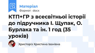 КТП+ГР з всесвітньої історії до підручника І. Щупак, О. Бурлака та ін. 1 год (35 уроків)