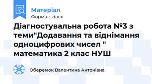 Діагностувальна робота №3 з теми"Додавання та віднімання одноцифрових чисел "  математика 2 клас НУШ