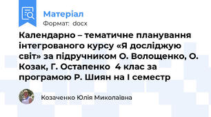 Календарно – тематичне планування інтегрованого курсу «Я досліджую світ» за підручником О. Волощенко, О. Козак, Г. Остапенко  4 клас за програмою Р. Шиян на І семестр