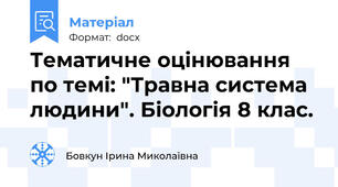 Тематичне оцінювання по темі: "Травна система людини". Біологія 8 клас.