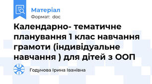 Календарно- тематичне планування 1 клас навчання грамоти (індивідуальне навчання ) для дітей з ООП