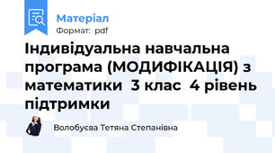 Індивідуальна навчальна програма (МОДИФІКАЦІЯ) з математики  3 клас  4 рівень підтримки