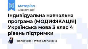 Індивідуальна навчальна програма (МОДИФІКАЦІЯ) Українська мова 3 клас 4 рівень підтримки