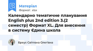 Календарно тематичне планування English plus 2nd edition 3.(2 семестр) Формат XL. Для внесення в систему Єдина школа