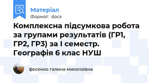 Комплексна підсумкова робота за групами результатів (ГР1, ГР2, ГР3) за І семестр. Географія 6 клас НУШ