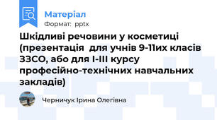 Шкідливі речовини у косметиці  (презентація  для учнів 9-11их класів ЗЗСО, або для І-ІІІ курсу професійно-технічних навчальних закладів)