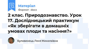 2 клас. Природознавство. Урок 17. Дослідницький практикум «Як зберігати в домашніх умовах плоди та насіння?»