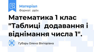 Математика 1 клас "Таблиці  додавання і віднімання числа 1".