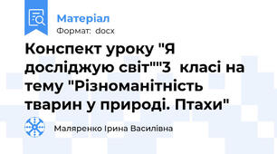 Конспект уроку "Я досліджую світ""3  класі на тему "Різноманітність тварин у природі. Птахи"