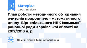 План роботи методичного об`єднання вчителів природничо - математичного циклу  Вірнопільського НВК Ізюмської районної ради Харківської області на 2017/2018 н. р.