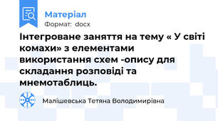 Інтегроване заняття на тему « У світі комахи» з елементами використання схем -опису для складання розповіді та мнемотаблиць.