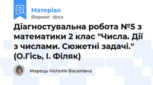 Діагностувальна робота №5 з математики 2 клас "Числа. Дії з числами. Сюжетні задачі." (О.Гісь, І. Філяк)