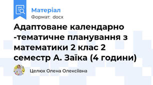 Адаптоване календарно -тематичне планування з математики 2 клас 2 семестр А. Заїка (4 години)