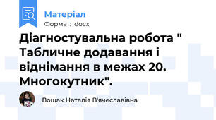 Діагностувальна робота " Табличне додавання і віднімання в межах 20. Многокутник".