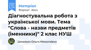 Діагностувальна робота з української мови. Тема "Слова - назви предметів (іменники)" 2 клас НУШ