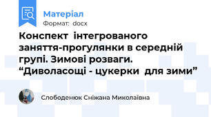 Конспект  інтегрованого заняття-прогулянки в середній групі. Зимові розваги.   “Диволасощі - цукерки  для зими”