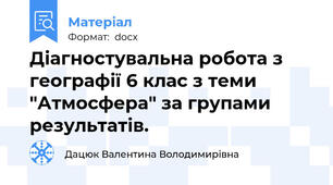 Діагностувальна робота з географії 6 клас з теми "Атмосфера" за групами результатів.
