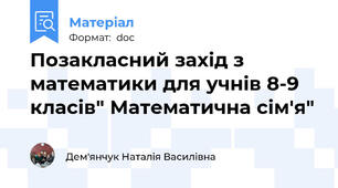 Позакласний захід з математики для учнів 8-9 класів" Математична сім'я"