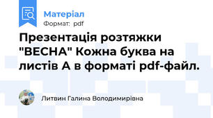 Презентація розтяжки "ВЕСНА" Кожна буква на листів А в форматі pdf-файл.