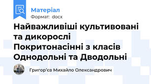 Найважливіші культивовані та дикорослі Покритонасінні з класів Однодольні та Дводольні