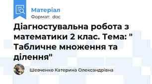 Діагностувальна робота з математики 2 клас. Тема: " Табличне множення та ділення"