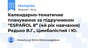 Календарно-тематичне планування за підручником “ESPAÑOL 8” (4й рік навчання) Редько В.Г., Цимбалістий І Ю.