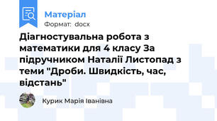 Діагностувальна робота з математики для 4 класу За підручником Наталії Листопад з теми "Дроби. Швидкість, час, відстань"