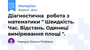 Діагностична  робота з математики " Швидкість. Час. Відстань. Одиниці вимірювання площі ".