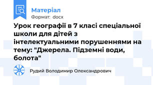 Урок географії в 7 класі спеціальної школи для дітей з інтелектуальними порушеннями на тему: "Джерела. Підземні води, болота"