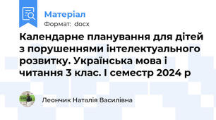 Календарне планування для дітей з порушеннями інтелектуального розвитку. Українська мова і читання 3 клас. І семестр 2024 р