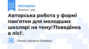 Авторська робота у формі пам'ятки для молодших школярі на тему:'Поведінка в лісі'.