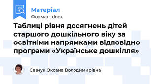 Таблиці рівня досягнень дітей старшого дошкільного віку за освітніми напрямками відповідно програми «Українське дошкілля»