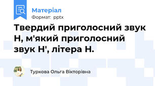 Твердий приголосний звук Н, м'який приголосний звук Н', літера Н.