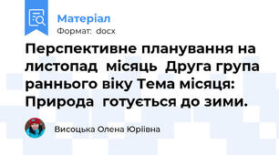 Перспективне планування на листопад  місяць  Друга група раннього віку Тема місяця: Природа  готується до зими.