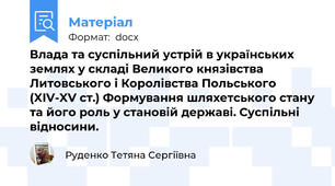 Влада та суспільний устрій в українських землях у складі Великого князівства Литовського і Королівства Польського (XIV-XV ст.) Формування шляхетського стану та його роль у становій державі. Суспільні відносини.