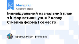 Індивідуальний навчальний план  з інформатики  учня 7 класу Сімейна форма І семестр