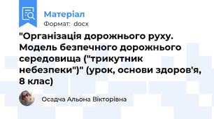 "Організація дорожнього руху. Модель безпечного дорожнього середовища ("трикутник небезпеки")" (урок, основи здоров'я, 8 клас)