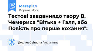 Тестові завданнядо твору В. Чемериса "Вітька + Галя, або Повість про перше кохання":