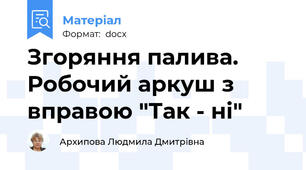 Згоряння палива. Робочий аркуш з вправою "Так - ні"