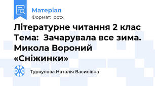 Літературне читання 2 клас Тема:  Зачарувала все зима. Микола Вороний «Сніжинки»