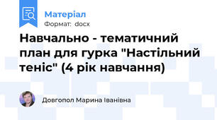 Навчально - тематичний план для гурка "Настільний теніс" (4 рік навчання)