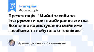 Презентація  "Мийні засоби та інструменти для прибирання житла. Безпечне користування мийними засобами та побутовою технікою"