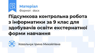 Підсумкова контрольна робота з інформатики за 9 клас для здобувачів освіти екстернатної форми навчання