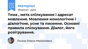 Тема , мета спілкування і адресат мовлення. Мовлення монологічне і діалогічне, усне та писемне. Основні правила спілкування. Діалог, його розігрування.