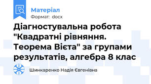 Діагностувальна робота "Квадратні рівняння. Теорема Вієта" за групами результатів, алгебра 8 клас